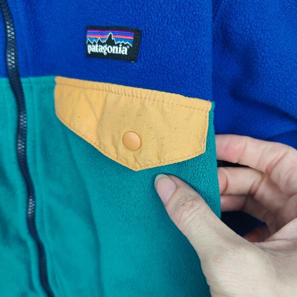 Patagonia Micro D Snap-T Jacket Kids XL 14 Blue Teal Full Zip Fleece Hooded - Picture 8 of 10